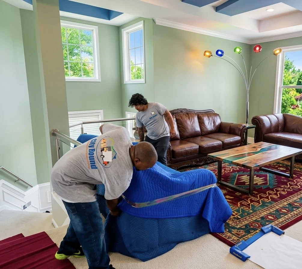 City Hound Movers wrapping furniture for a Fairfax VA move
