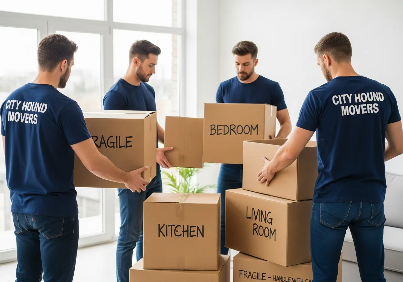 Professional City Hound movers packing boxes with quality materials for a DC Metro move